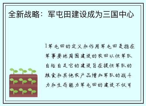 全新战略：军屯田建设成为三国中心